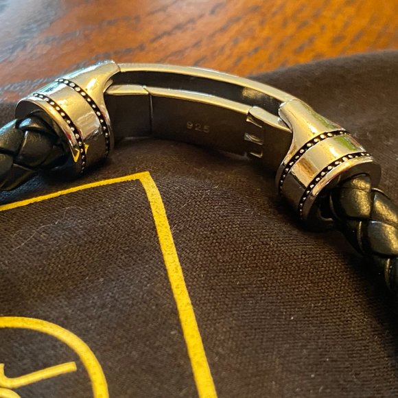 Stylish 925 Sterling Silver Leather Bracelet - Picture 5 of 14